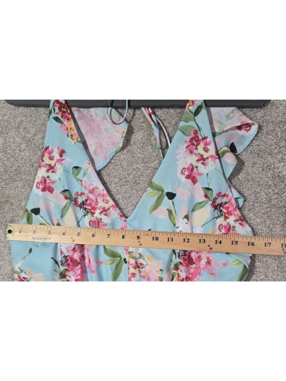 Adelyn Rae Floral Halter Midi Dress Fit Flare Garden Party Romantic Aqua Women L - Picture 7 of 12